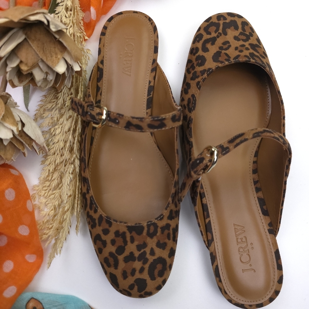 J. Crew Leopard Print Mary-Jane Flats - Brown/Black Sz 7.5m - Picture 5 of 10